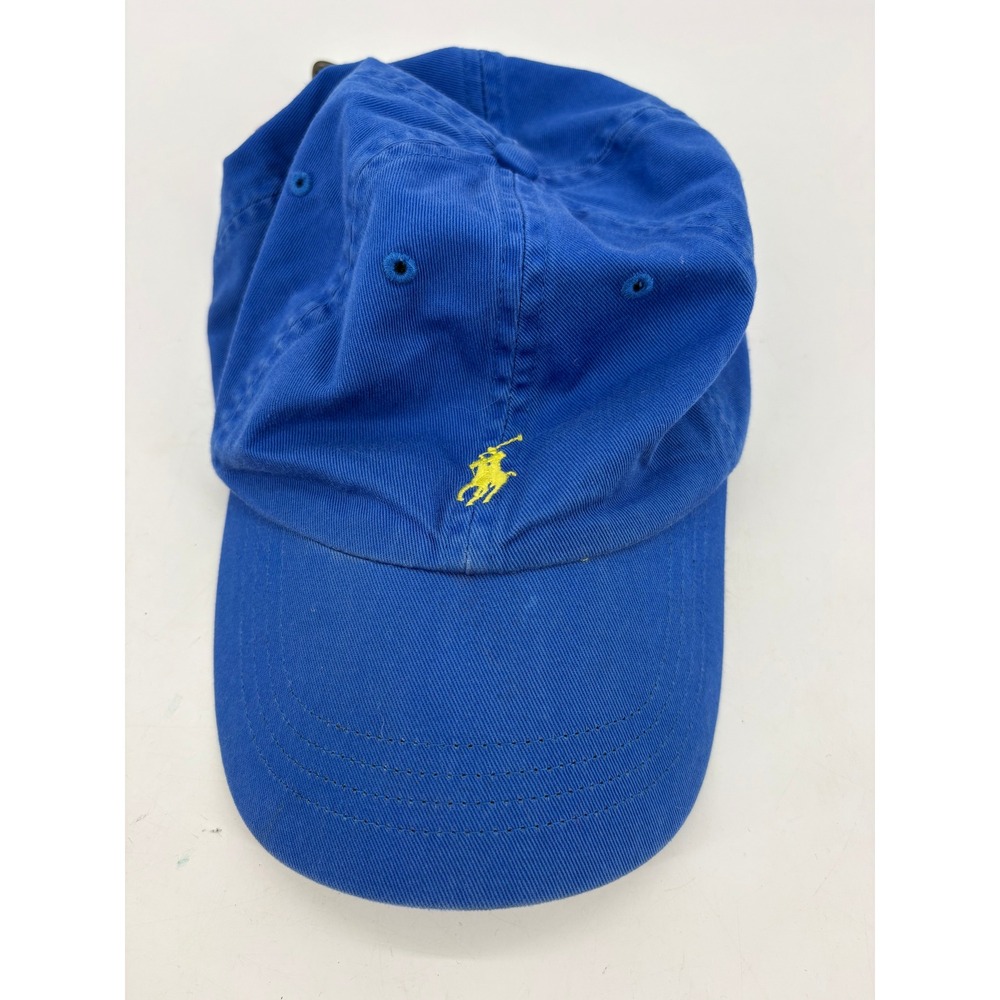 Polo Ralph Lauren Mens Hat OS Blue Dad Cap Cotton Leather Strap Yellow Pony